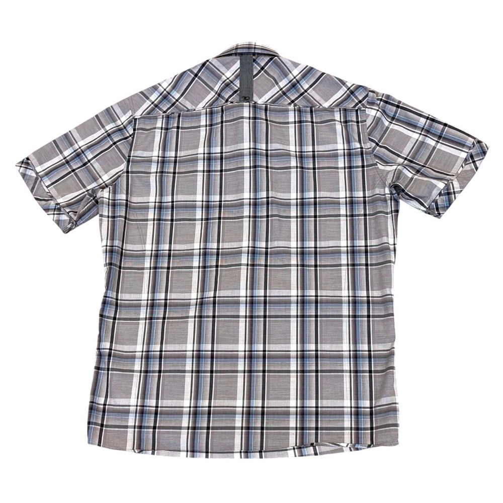 7 Diamonds Plaid Pearl Snap Button Up Shirt Mens‎ Large Grey Blue Short Sleeve - Picture 3 of 11